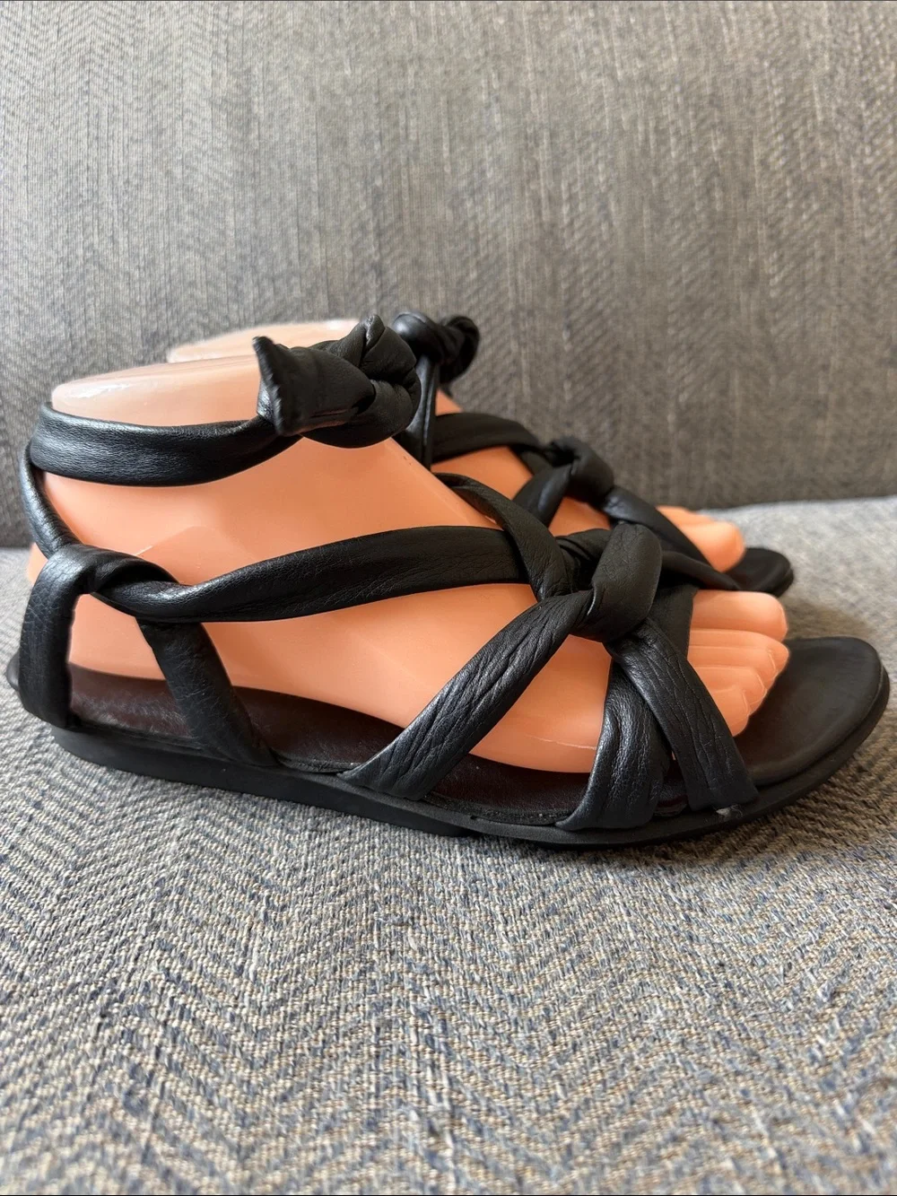 TRIPPEN | Gossamer Lust Black Leather Sandals Size: 40